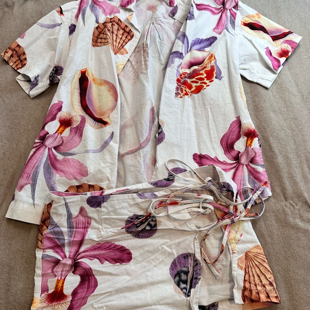Floral Seashell Print Shirt and skirt Set